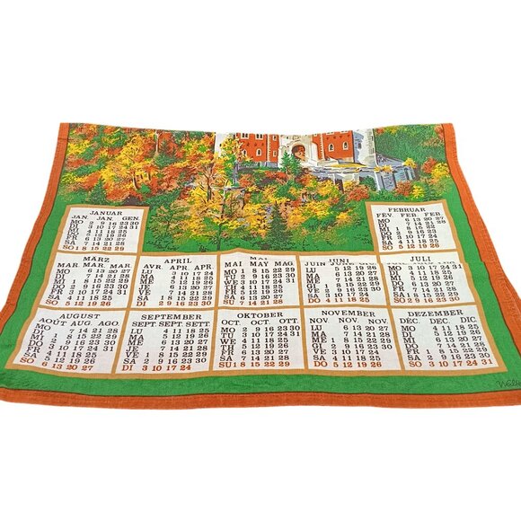 Vintage 1995 Neuschwanstein Castle Calendar Linen Tea Towel Autumn Germany - Picture 3 of 3